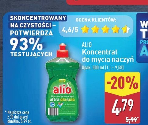 Płyn do mycia naczyń ultra classic Alio promocja w Aldi