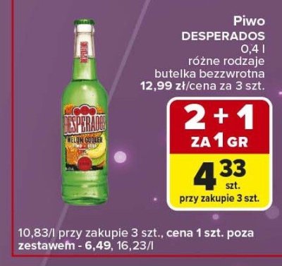 Piwo DESPERADOS 0.4 l różne rodzaje butelka bezwrotna promocja w Carrefour Express