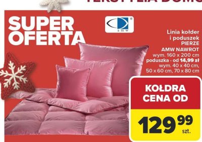 Kołdra AMW NAWROT, linia kołder i poduszek PIERE, 160x200 cm, poduszka 14,99 zł (40x40 cm, 50x60 cm, 70x80 cm) promocja w Carrefour