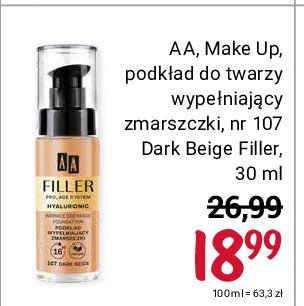 Filler pro3 age system podkład wypełniający zmarszczki 107 dark beige Aa make up promocja