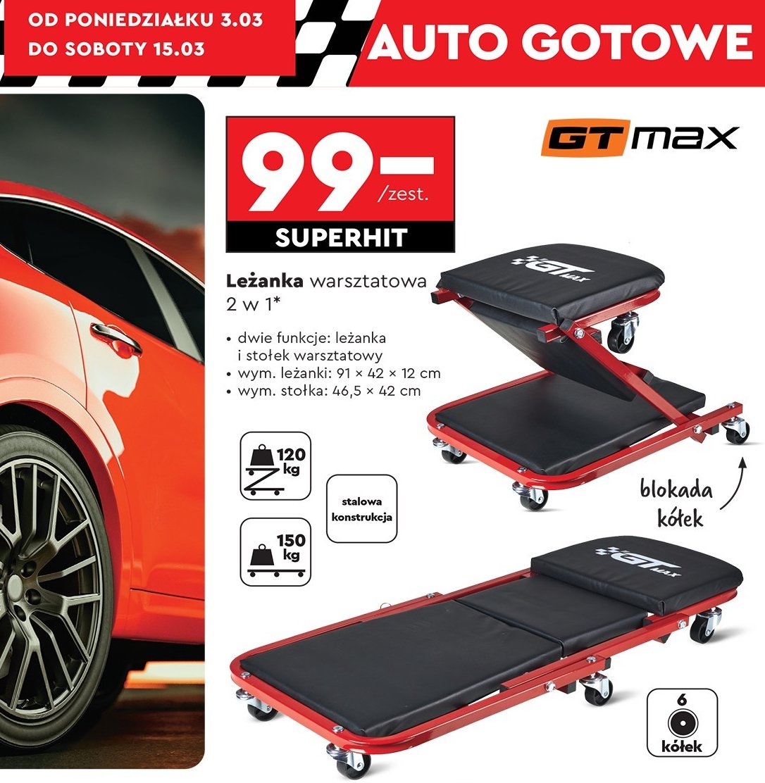 Leżanka warsztatowa Gt max promocja w Biedronka