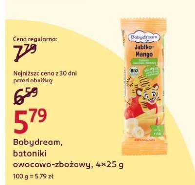 Batoniki owocowo-zbożowy Babydream, Jabłko-Mango, 4x25 g promocja w Rossmann