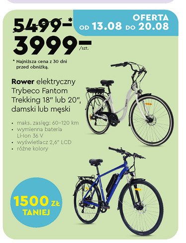 Rower hybrydowy elektryczny fantom trekking m臋ski 20" bia艂y TRYBECO promocja