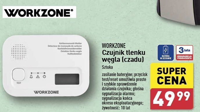 Czujnik tlenku węgla WORKZONE promocja