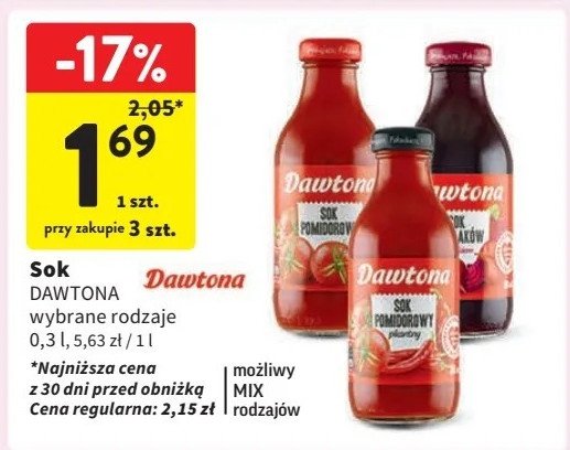 Sok pomidorowy Dawtona promocja w Intermarche