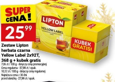 Zestaw Lipton herbata czarna Yellow Label 2x92T, 368 g + kubek gratis promocja w Twój Market