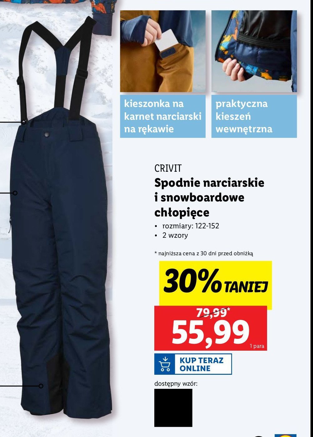 Spodnie narciarskie młodzieżowe 122-164 Crivit promocja w Lidl