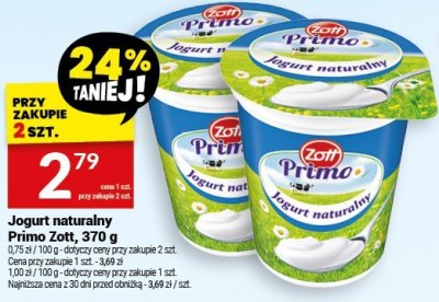Jogurt naturalny Primo Zott, 370 g promocja w Twój Market