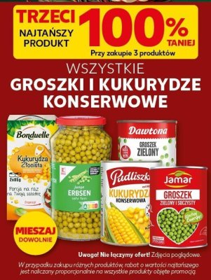 Groszki i kukurydze konserwowe wszystkie marki TRZECI NAJTAŃSZY PRODUKT 100% TANIEJ promocja w Kaufland