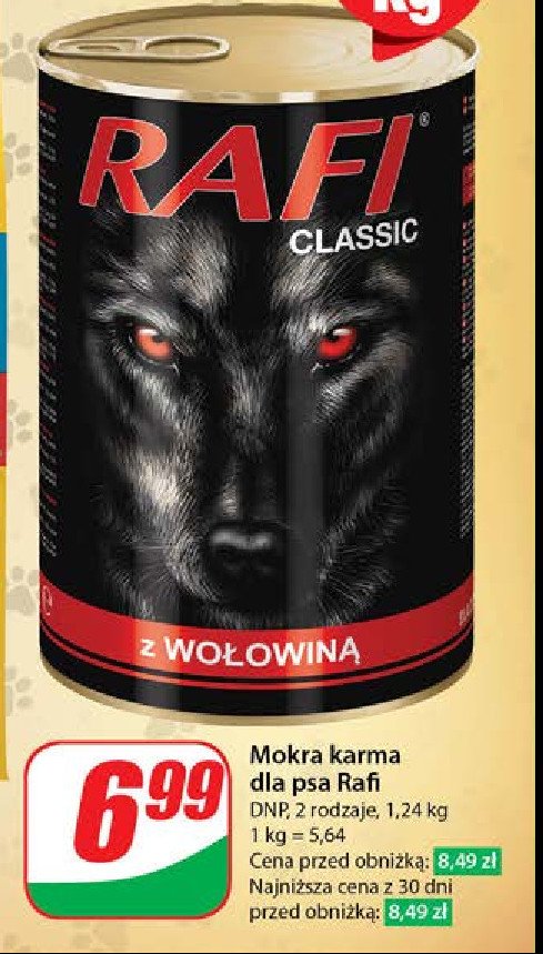 Karma dla psa z wołowiną Rafi classic promocja w Dino