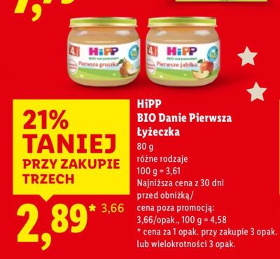 Danie HiPP BIO Danie Pierwsza Łyżeczka różne rodzaje promocja w Lidl