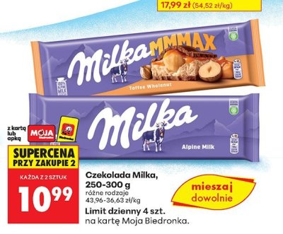 Czekolada Milka, różne rodzaje 250-300 g promocja w Biedronka