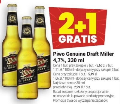 Piwo Genuine Draft Miller 4.7% 330ml promocja w Twój Market