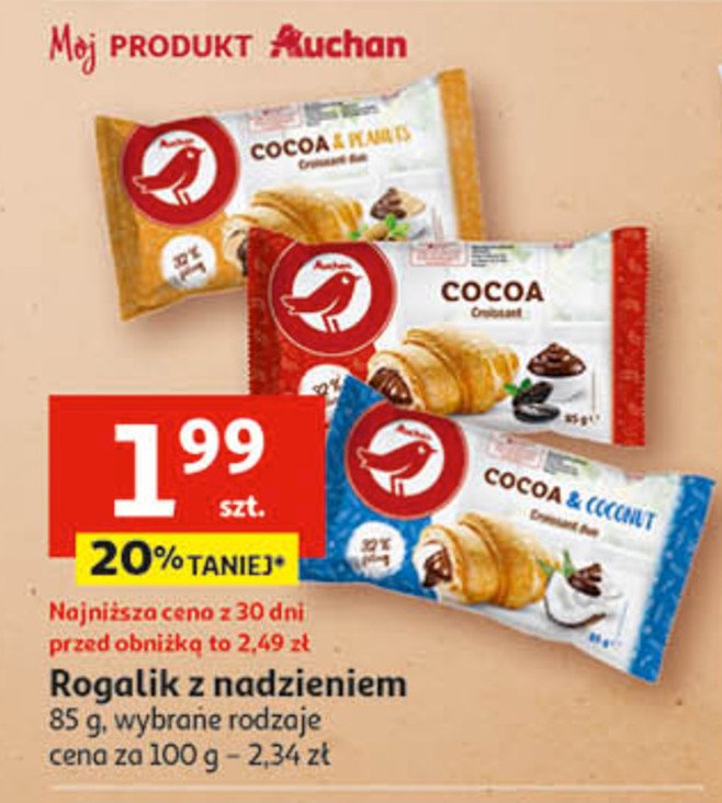 Rogal z nadzieniem orzechowo-kakaowym Auchan promocja