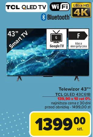 Telewizor qled 43c61b Tcl promocja w Carrefour