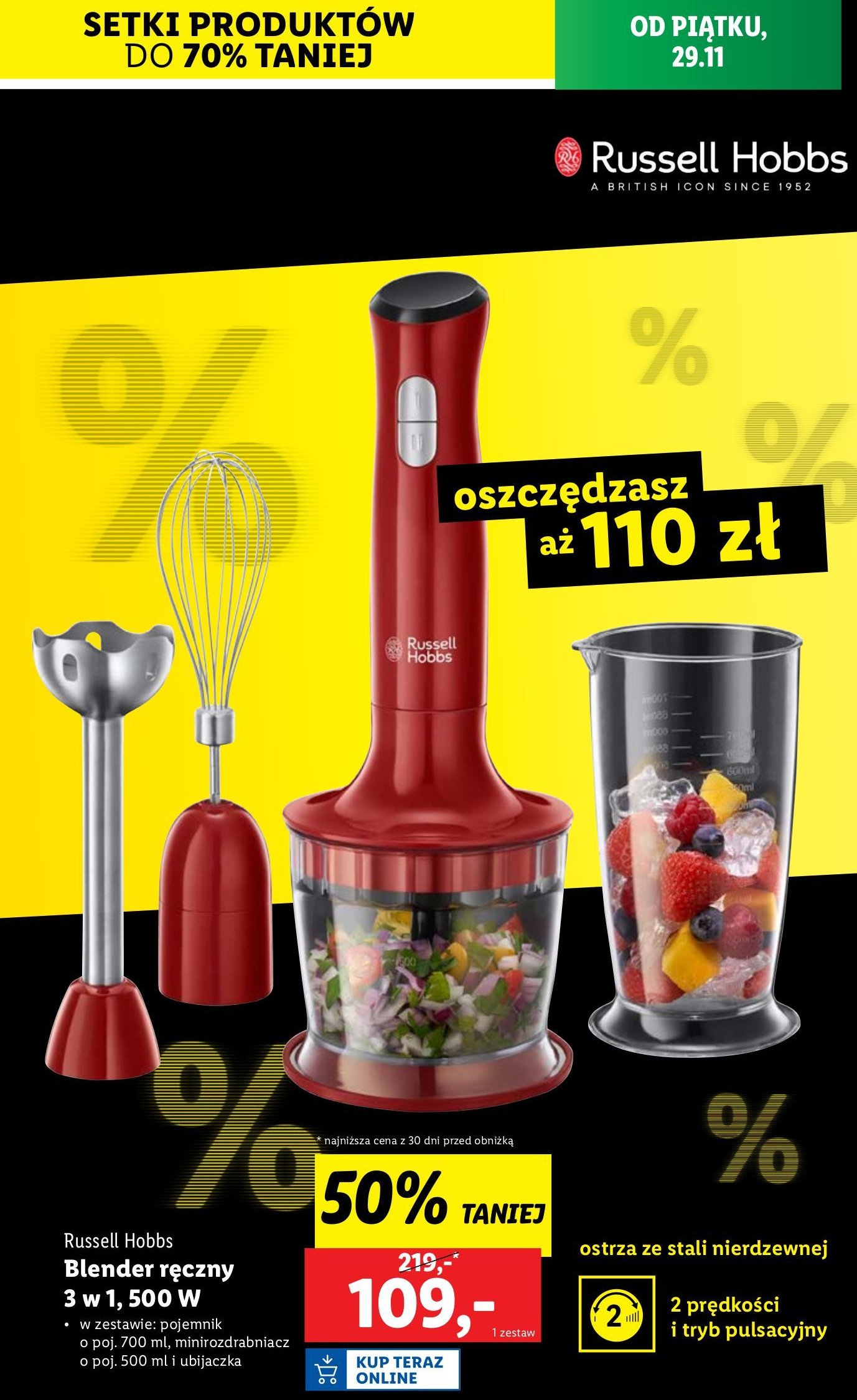 Blender ręczny 500w Russell hobbs promocja w Lidl