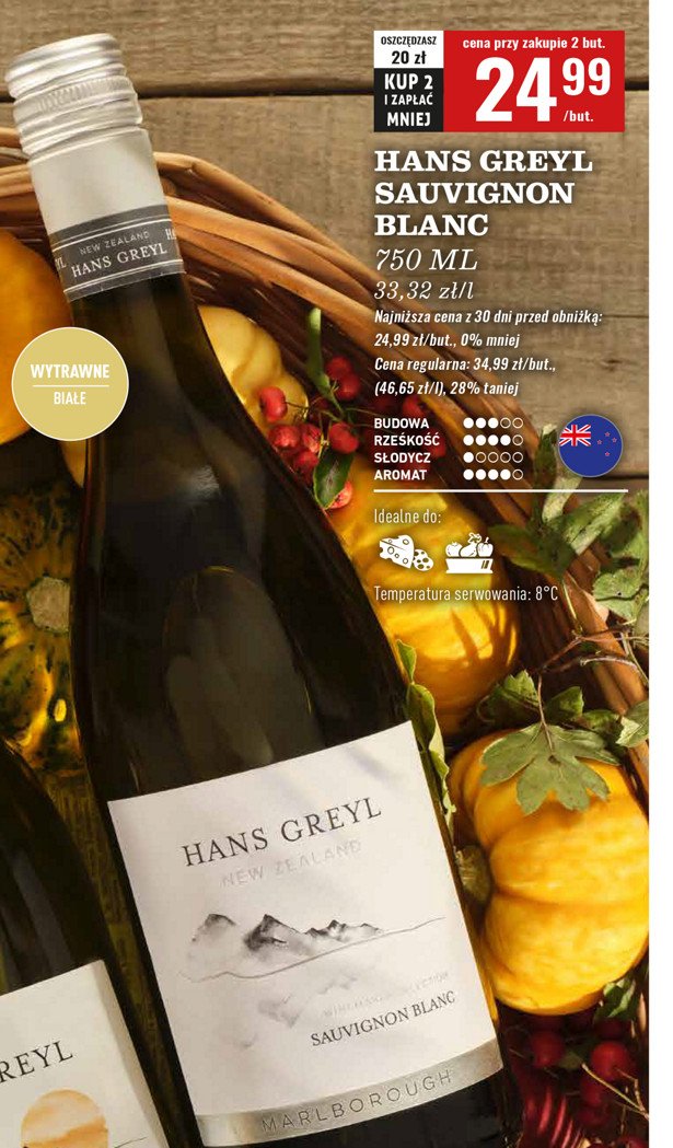 Wino HANS GREYL SAUVIGNON BLANC DRY promocja