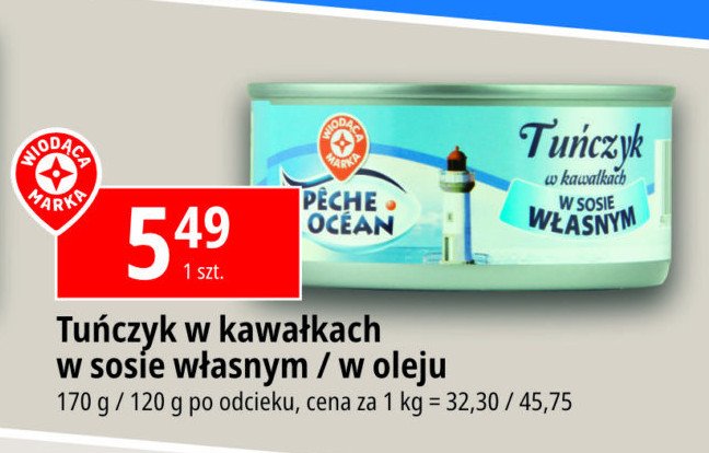 Tuńczyk w kawałkach w oleju roślinnym Wiodąca marka peche ocean promocja w Leclerc