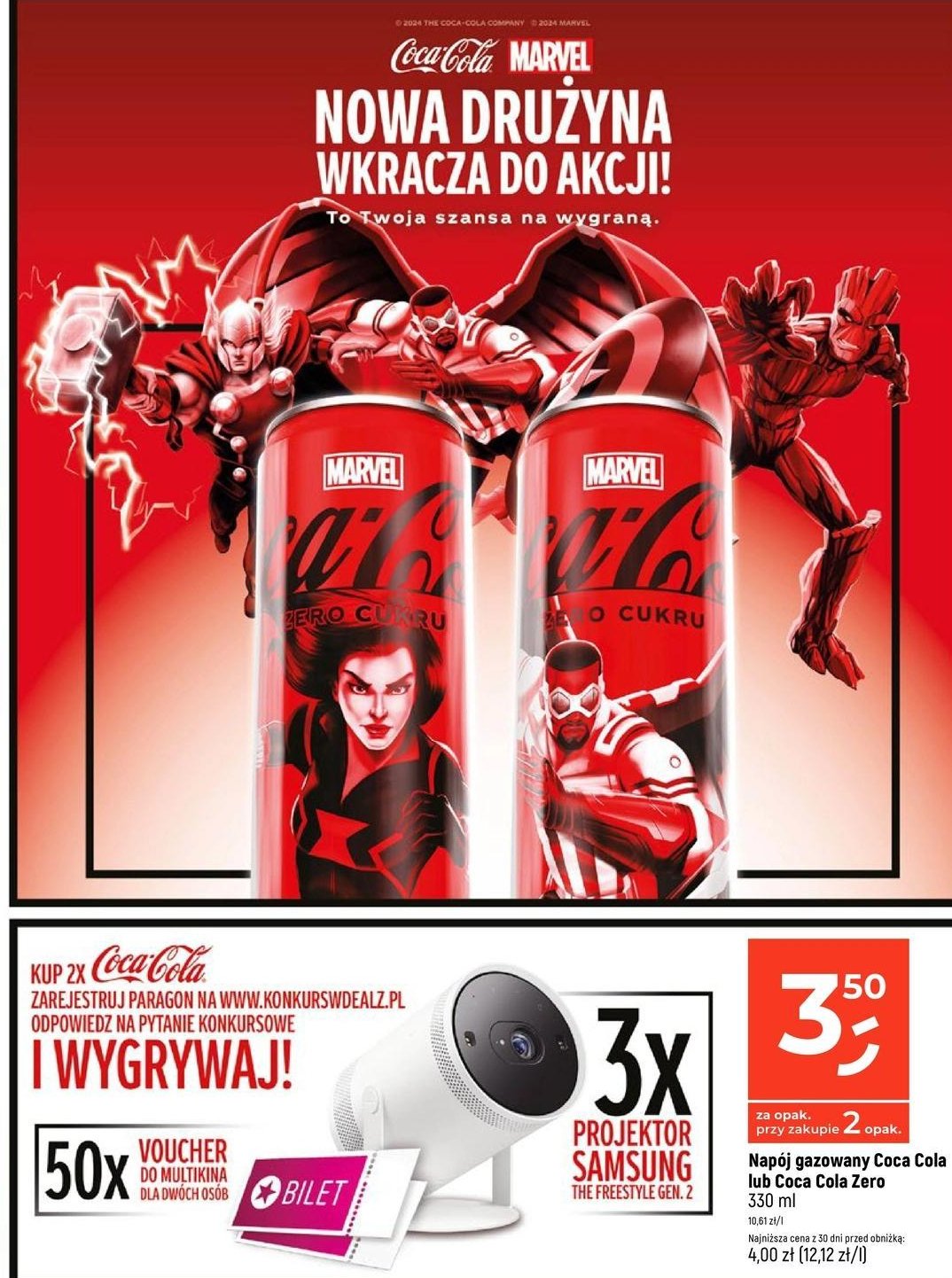 Napój marvel Coca-cola zero promocja