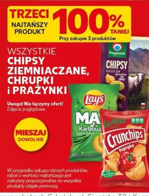 Wszystkie chipsy ziemniaczane, chrupki i prażynki trzeci -100% taniej promocja w Kaufland