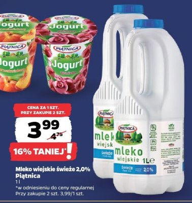 Mleko wiejskie świeże 2,0% Piątnica promocja w Netto