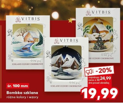 Bombka szklana różne kolory i wzory śr. 10 cm promocja w Kaufland