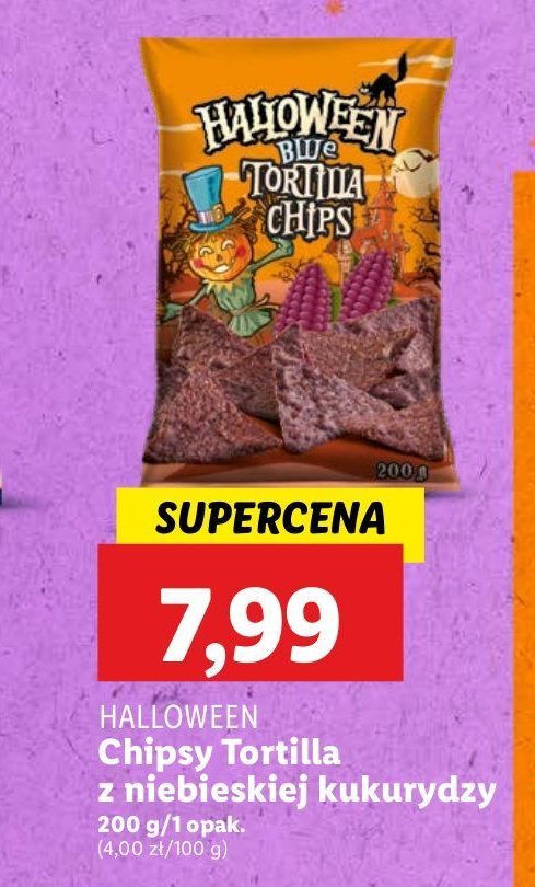 Chipsy tortilla z niebieskiej kukurydzy Halloween promocja