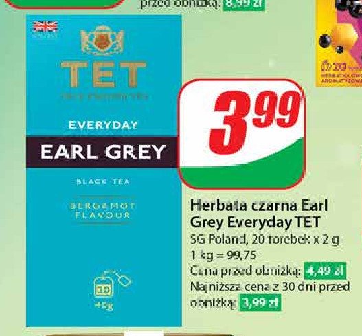 Herbata earl grey bergamot TETLEY EVERYDAY promocja