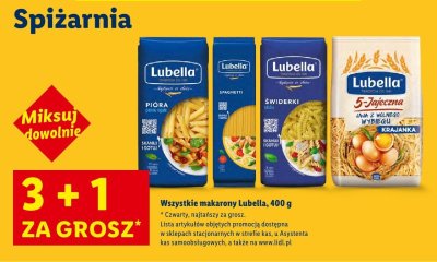 Wszystkie makarony Lubella 3+1 ZA 1 GROSZ promocja w Lidl
