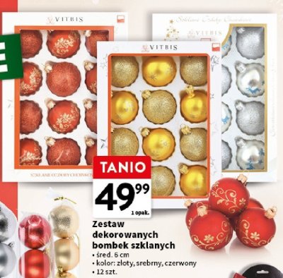 Zestaw dekorowanych bombek szklanych promocja w Intermarche