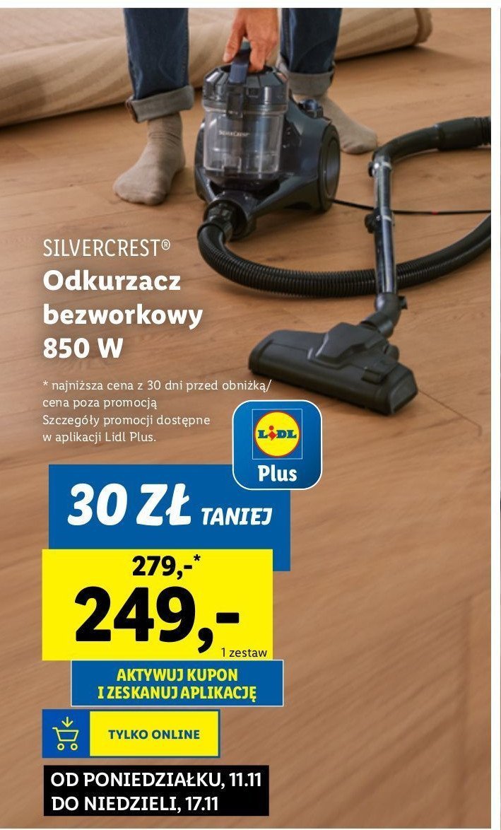 Odkurzacz bezworkowy 850 w Silvercrest promocja w Lidl