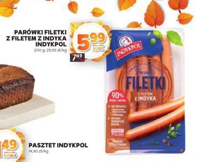 Parówki filetki z filetem z indyka Indykpol promocja w Stokrotka