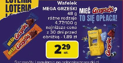 Wafelek kakaowy w czekoladzie deserowej Grześki mega promocja w Carrefour