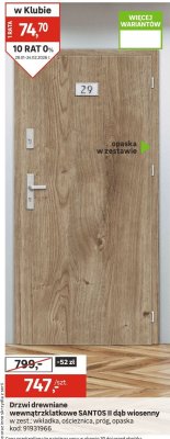 Drzwi drewniane wewnątrzklatkowe SANTOS II dąb wiosenny w zest. wkładka, ościeżnica, próg, opaska promocja w Leroy Merlin