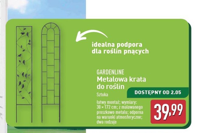 Metalowa krata do roślin 30 x 172 cm GARDEN LINE promocja w Aldi