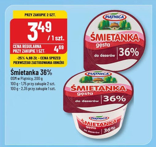 Śmietana 36% Piątnica promocja w POLOmarket