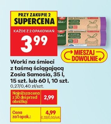 Worki na śmieci z taśmą ściągającą, 35 l lub 60 l promocja w Biedronka