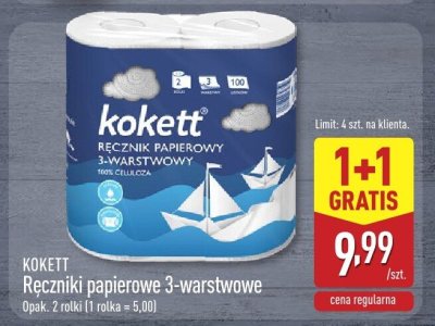 Ręczniki papierowe 3-warstwowe Kokett opak. 2 rolki (1 rolka = 5,00) promocja w Aldi