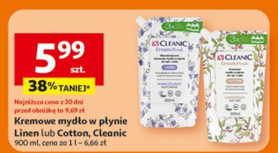 Mydło kremowe w płynie Linen lub Cotton, Cleanic 900 ml promocja w Auchan