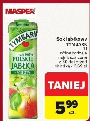 Sok jabłkowy TYMBARK 1l różne rodzaje promocja w Carrefour Market