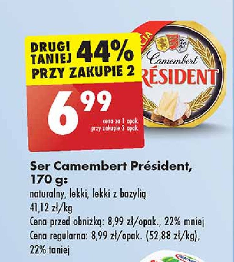 Ser camembert lekki z bazylią President promocja