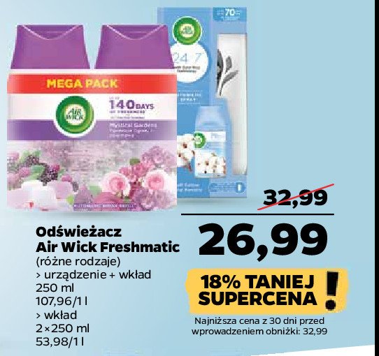 Urządzenie + wkład kwiat bawełny Air wick freshmatic pure promocja