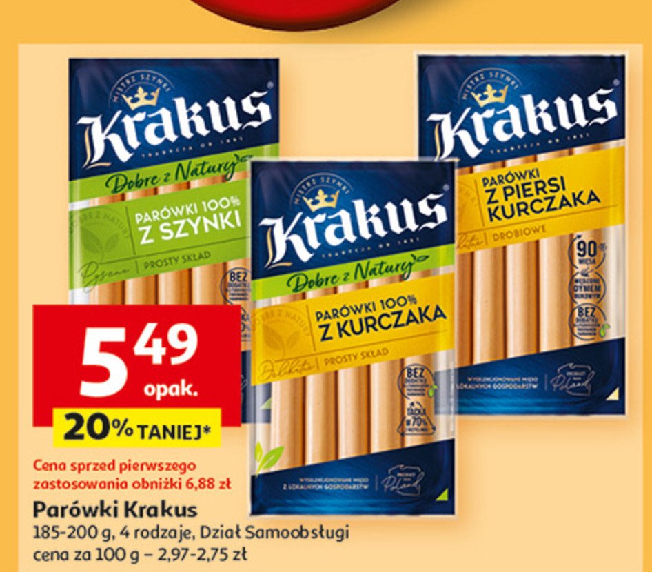 Parówki z szynki dobre z natury Krakus animex promocja w Auchan