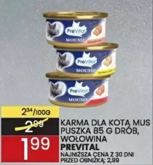 Karma dla kota Mus Puszka 85 g Drób, wołowina Prevital promocja w Wafelek