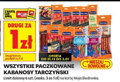 Kabanosy Tarczyński paczkowane różne rodzaje promocja w Biedronka