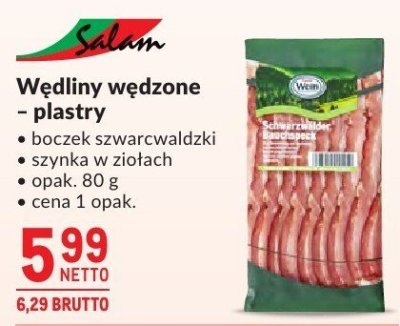 Wędliny wędzone - plastry boczek szwarcwaldzki promocja w Makro