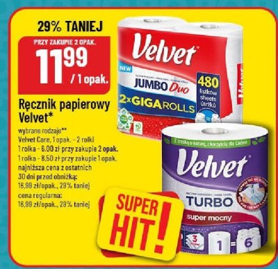 Ręcznik papierowy Velvet Care Jumbo Duo promocja w POLOmarket