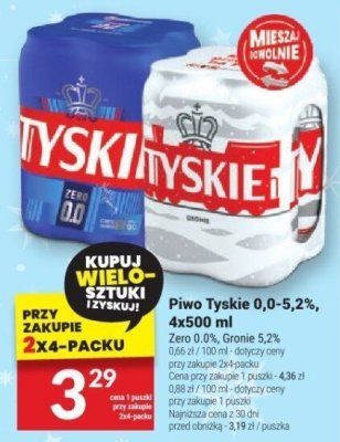 Piwo Tyskie 0,0-5,2% 4x500ml promocja w Twój Market
