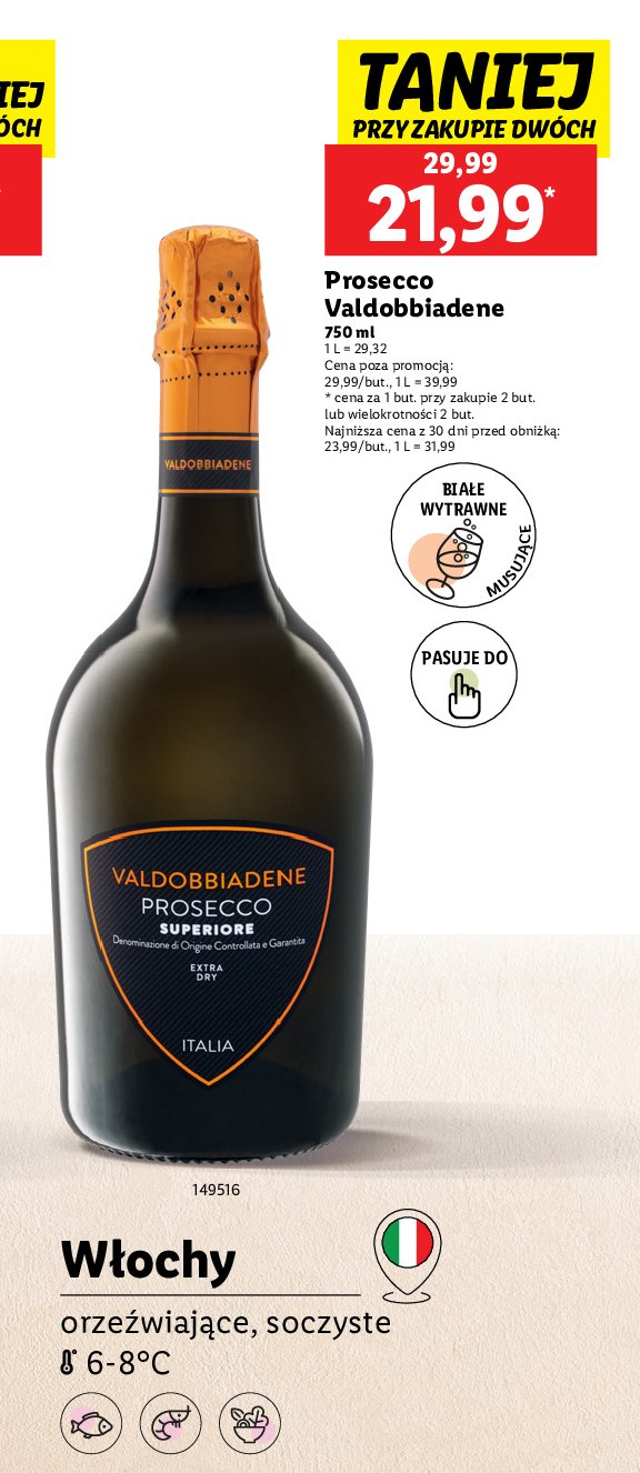 Wino Valdobbiadene prosecco superiore promocja w Lidl