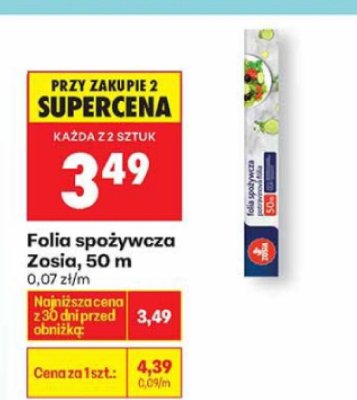 Folia spożywcza Zosia, 50 m promocja w Biedronka